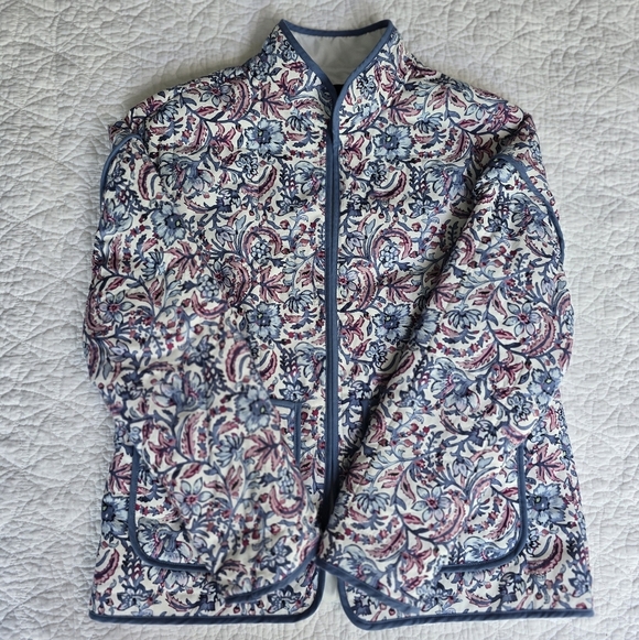 7 For All Mankind Quilted Floral Paisley Jacket White Blue Trim - Picture 3 of 16